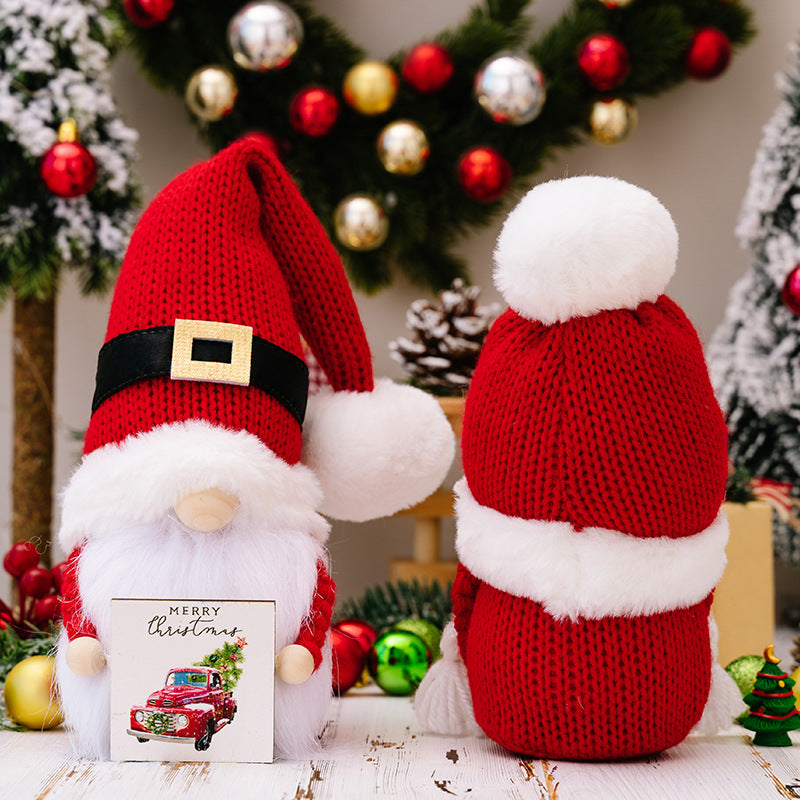 Wholesale Christmas Decorations Christmas Fur Ball Knitted Hat Doll Ornaments